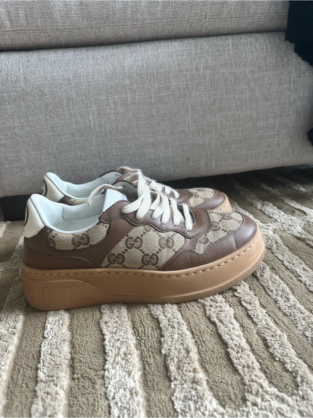 Gucci Beige and Brown GG Canvas Low-Top Sneakers